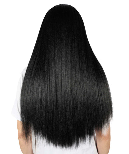 Women’s Extra Long Straight Black and White Widow’s Peak Wig with Center Part | High-Volume Hairpiece for Halloween, Cosplay & Gothic Character Looks