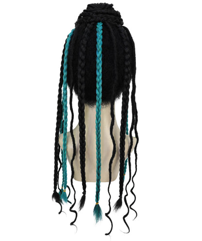 HPO Women’s Afro Fusion Braided Multicolor Wig with Hair Accessories | Ombré Braids for Cosplay & Halloween | Flame-Retardant Synthetic Fiber | Festival Ready Look