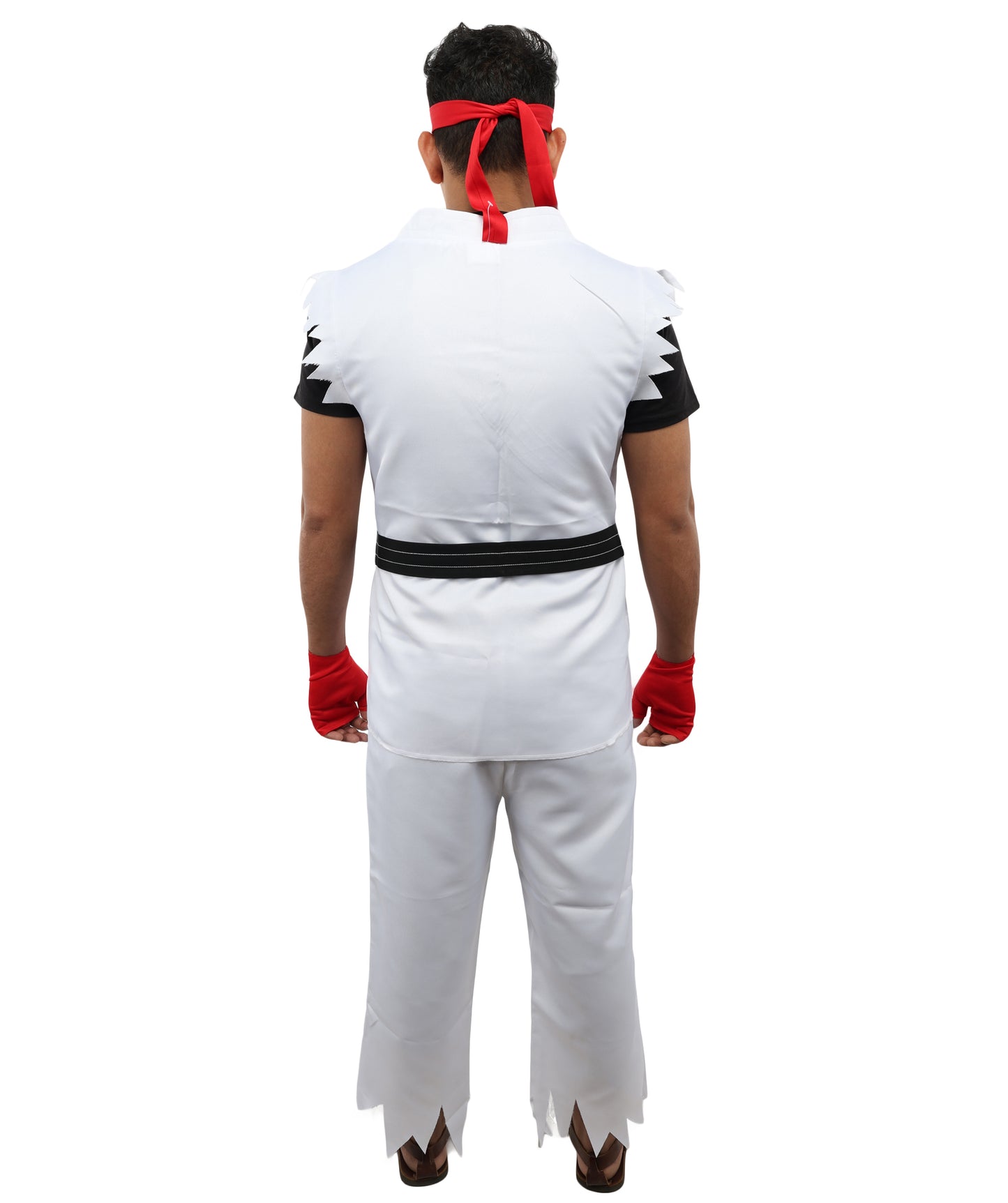 HPO Men's Martial Arts Fighter Outfit | White GI Costume with Body, Pant, Belt, Gloves, Headband | Video Game Fighter costume For Cosplay & Themed Battle Events
