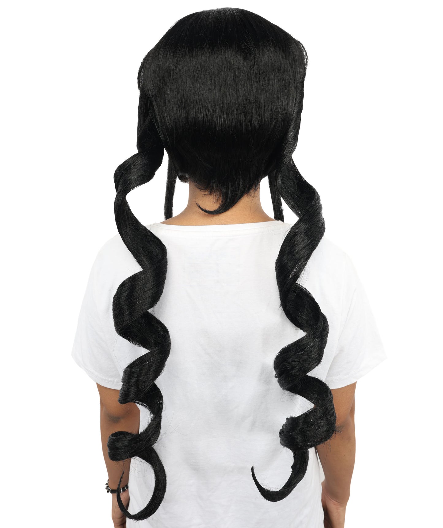 HPO Women's Spiral Curl Black Double Ponytails Wig | Long Synthetic Hairpiece with Twisted Ponytails | Cosplay, Parties, Stage Performances