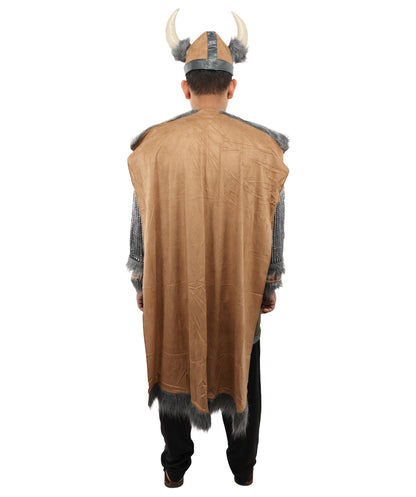 HPO Men’s Authentic Norse Warrior Costume Set with PU Foam Wolf Armor | Viking Outfit with Tunic, Cape & Horned Hat | Ideal for Halloween and Cosplay