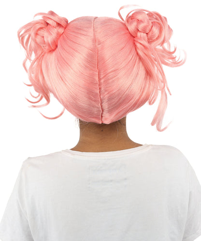 HPO Adult Women’s Messy Twin Bun Wig with Graphic Bangs | Multiple Color Options | Edgy Wig for Cosplay, Fashion Events, Halloween & Stage Wear | Adjustable Cap, Lightweight Synthetic Fiber