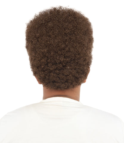 HPO Men’s Movie Character High Top Flat Brown Wig – Flame-retardant Synthetic Fiber | Retro Cosplay Hair for Halloween Party & Cosplay
