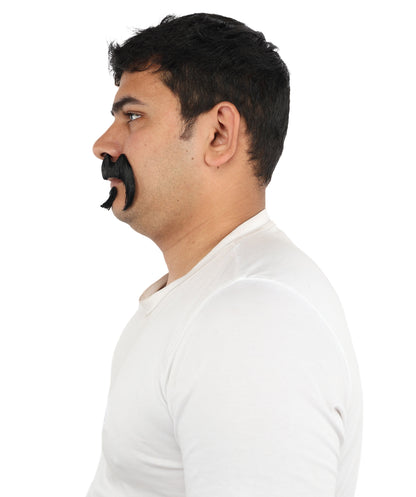 HPO Men’s Bold Horseshoe Mustache with Chin Beard Set – Flame-retardant Synthetic Fiber Fake Facial Hair | Ideal for Halloween Parties, Cowboy, Police Roleplay and Themed Events