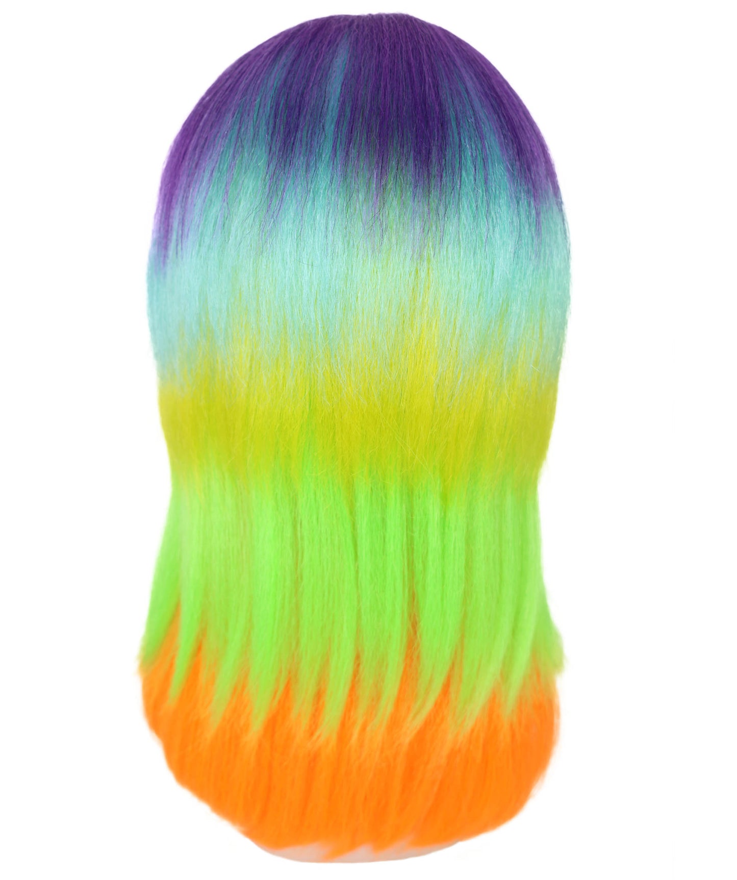 HPO Adult Women’s Vibrant Rainbow Prism Wig | Long Layered Multi-Colored Hair | Ideal for Halloween | Breathable Capless Cap