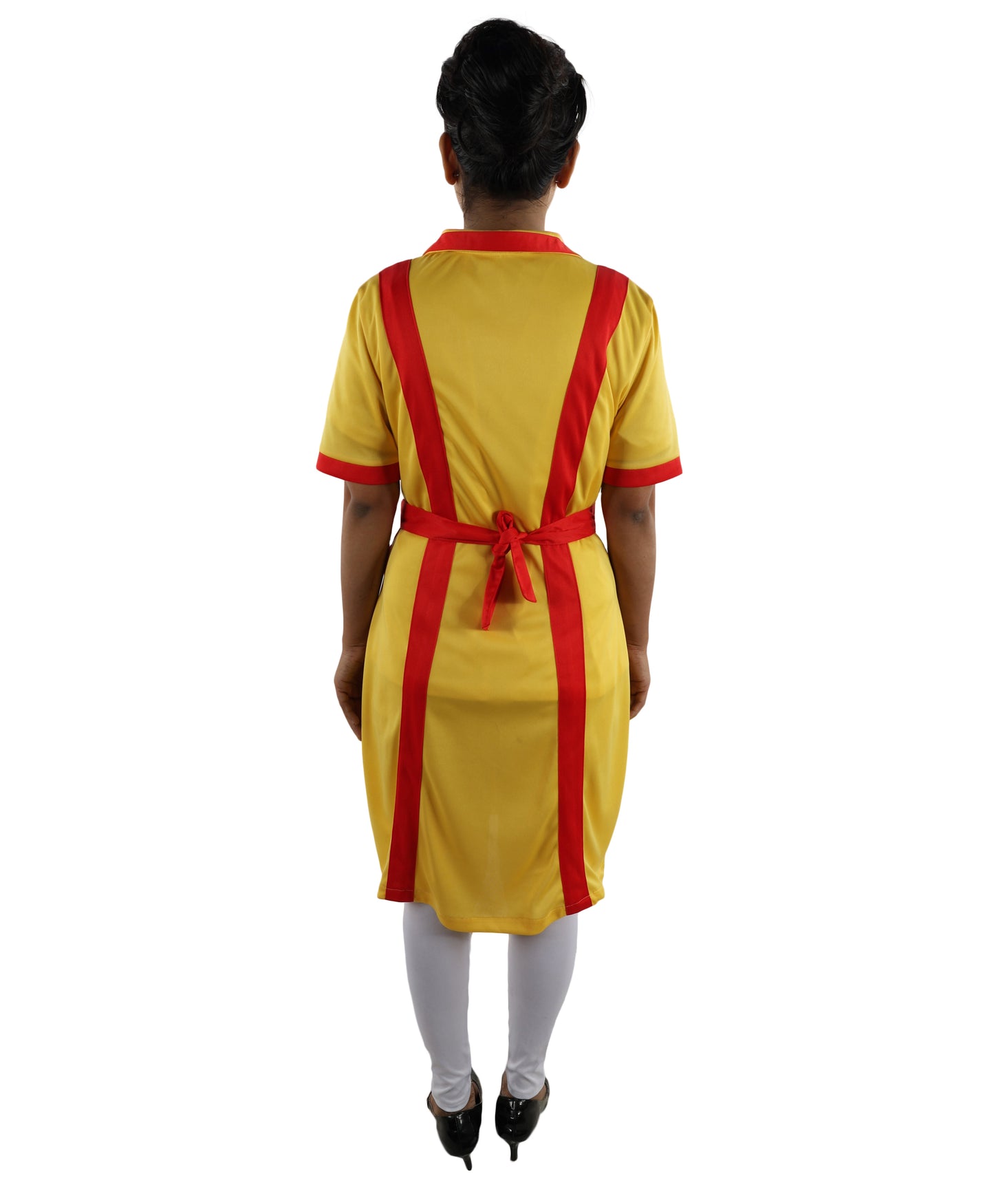 HPO Women’s Red & Yellow Waitress Costume – Stylish Scarf Dress with Collar Detail | Party & Cosplay Uniform Adults Outfit