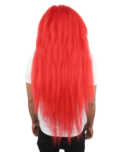 HPO Men's Red Wig | Extra Long Layered Synthetic Hairpiece for Cosplay, Stage Performance & Halloween Party Wear