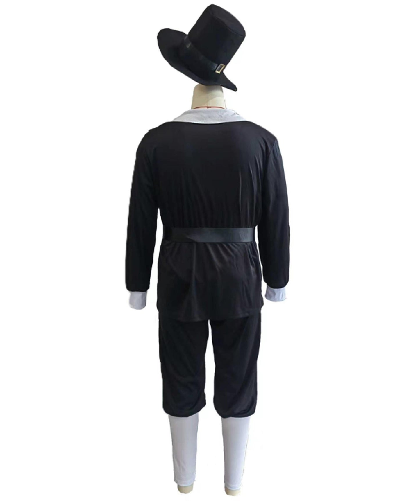 Men’s Thanksgiving Pilgrim Costume Set | Top Pants Socks Hat Belt | Black and White Size Options
