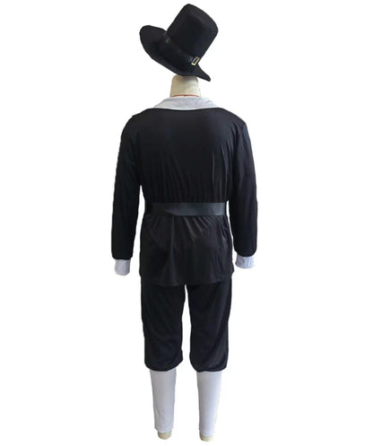 Men’s Thanksgiving Pilgrim Costume Set | Top Pants Socks Hat Belt | Black and White Size Options