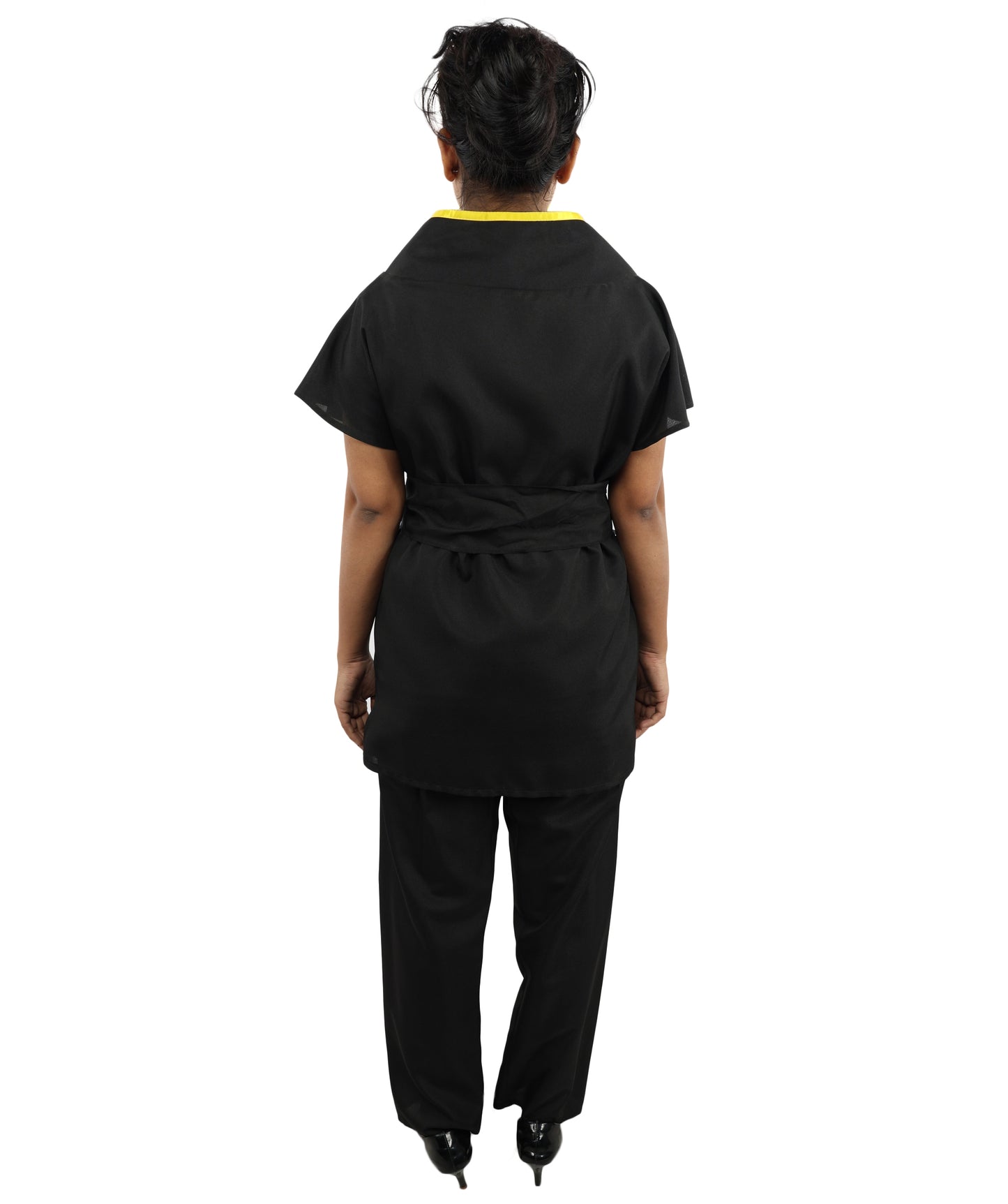 HPO Women’s Black Martial Arts Costume – Sleeveless Top, Belt & Trousers Outfit Set  | Theme Party & Cosplay Presentation Wear