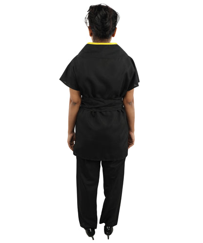 HPO Women’s Black Martial Arts Costume – Sleeveless Top, Belt & Trousers Outfit Set  | Theme Party & Cosplay Presentation Wear
