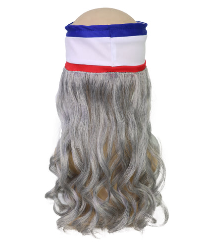 USA Flag Mullet Headband Wig for Men | Red White Blue Hair with Built-In Stretch Band | Funny Costume Accessory for Parties, BBQs, Tailgates