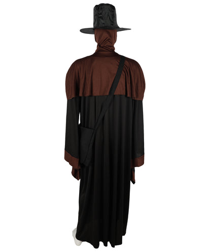 HPO Adult Men’s Plague Doctor Costume Set | Robe, Bird Beak Mask & Wide-Brim Hat | Adjustable Fit | For Halloween & Historical-Themed Events