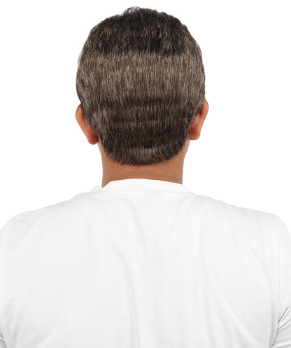 HPO Men's Short Grey & Brown Wig | Natural-Looking Synthetic Hair with Layered Texture | Classic Everyday Cosplay & Costume Style
