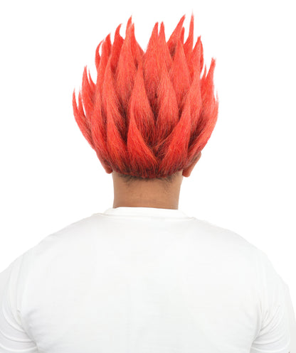 HPO Adult Men's Flame-Style Cosplay Wig | Fiery Red and Brown Spiky Hairstyle | Synthetic Wig for Halloween, Cosplay, Stage & Roleplay
