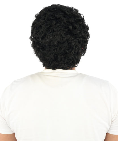 HPO Men’s Short Brown Curly Wig Beard & Mustache Set – Messy Sleepy Style Wig with Natural Afro Curls | Animated Movie-Inspired for Halloween & Cosplay Characters