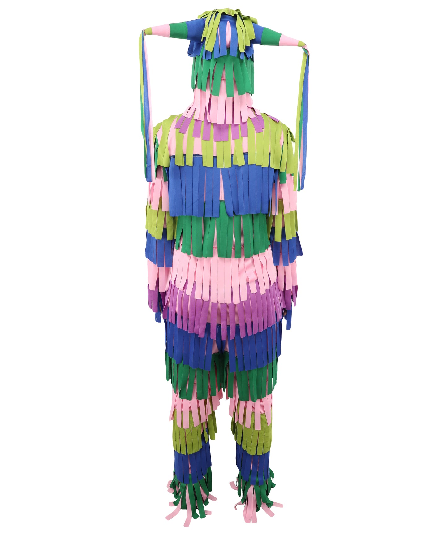 Bright Multicolored Pinata Jumpsuit Costume | Adult Funny Striped One-Piece with Fringe Details | Playful Outfit for Halloween, Cosplay, Parties & Festivals