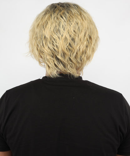 HPO Men's Messy Wavy Shag Black & Grey Wig | Two-tone rooted hue, create of synthetic fiber, relaxed tousled volume, breathable base | Party, Halloween, theater, drag, performance, costume events