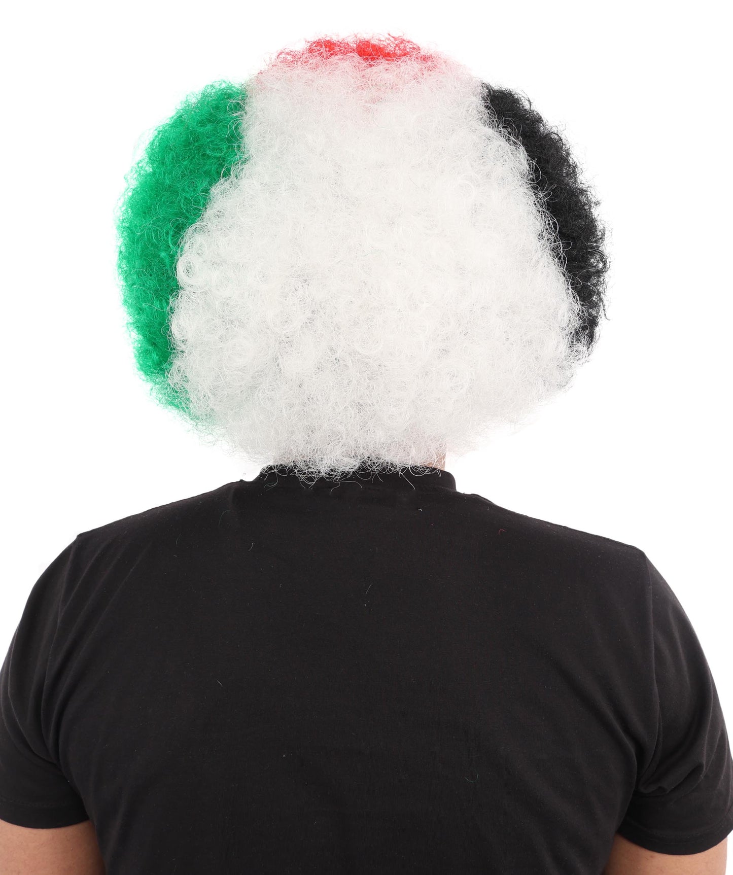 HPO Unisex Jordan Flag Clown Wig – Curly Red, Black, and Green Sport Hairpiece | Ideal for  National Celebrations & Parties