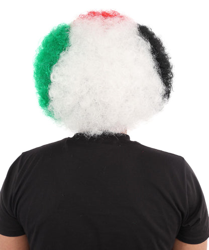 HPO Unisex Jordan Flag Clown Wig – Curly Red, Black, and Green Sport Hairpiece | Ideal for  National Celebrations & Parties