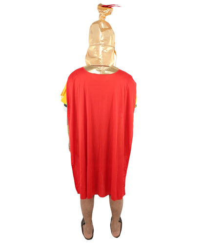 HPO Men's Roman Gladiator Multicolor Costume | Imperial Soldier Metallic Gold Breastplate Cape Tunic Pleated Pteruges Skirt | Halloween Cosplay Theater Drag Performance Costume Events