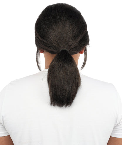 HPO Men’s Long Black Ponytail Warrior Wig – 17” Realistic Medieval Hairpiece with Capless Cap | Ideal for Costume Events, Theatre & Character Roleplay