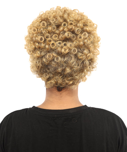 HPO Women's Barbadian Singer-Inspired Wig | Short Curly Golden Hairstyle with Side Part | Synthetic Fiber Hairpiece for Cosplay, Halloween, Parties & Stage