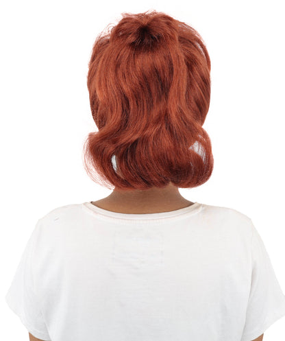 HPO Women's Retro Pin-Up Auburn Wig | Copper red tone, create of synthetic fiber, vintage curled bumper bangs with rolled back, breathable base | Party, Halloween, theater, drag, performance, costume events