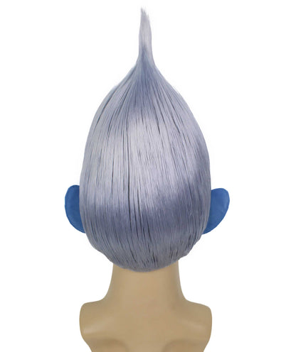 HPO Men's Pointy Diamond Guy Troll Wig with Blue Ears,Multiple Color,Flame-Retardant Synthetic Fiber