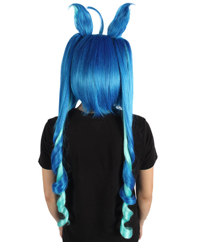 HPO Women's Dark Blue Turbo Game Extra Long Wig, Perfect for Halloween, Flame-retardant Synthetic Fiber