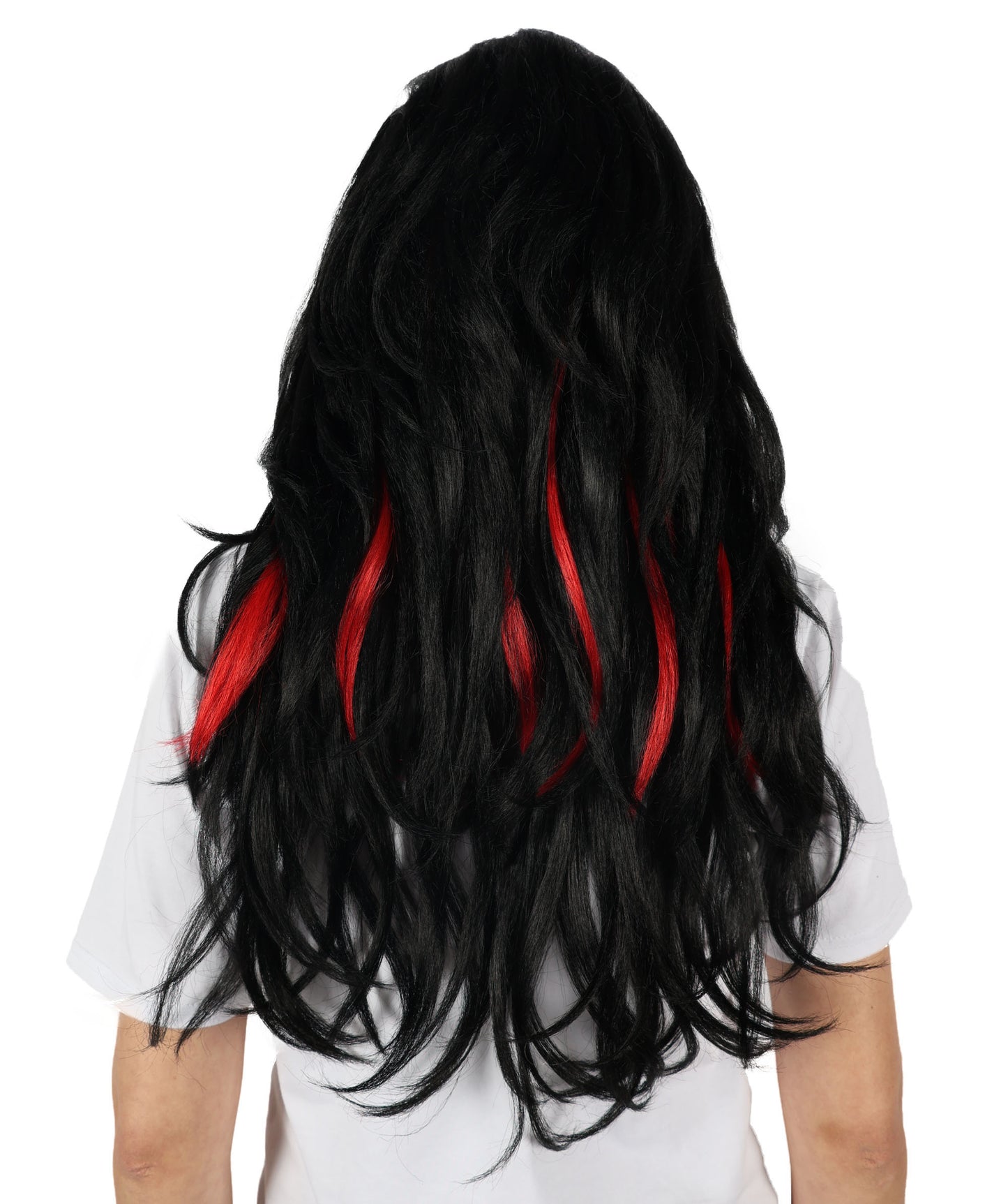 HPO Women Seductress Black & Red Wig | Long Luxurious Wavy Wig for Cosplay, Halloween & Themed Parties | Flame Retardant Synthetic Fiber Hair  | Bold Voluminous Look |