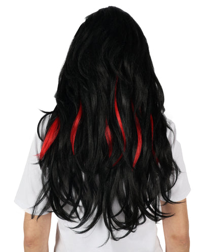 HPO Women Seductress Black & Red Wig | Long Luxurious Wavy Wig for Cosplay, Halloween & Themed Parties | Flame Retardant Synthetic Fiber Hair  | Bold Voluminous Look |