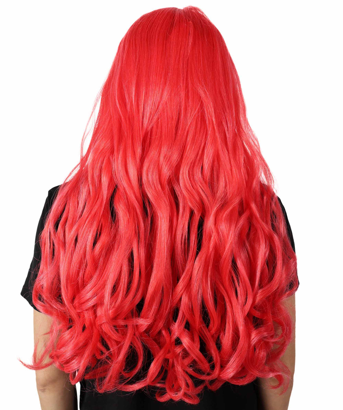 HPO Women's Red Long Wavy Desire Wig with Front Bangs | Halloween and Party Wig | Flame-retardant Synthetic Fiber  |  Premium Breathable Capless Cap