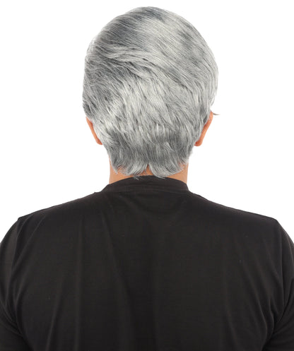 HPO Adult & Teen Men's Sleek Updo Theatrical Wig | Icy silver tone, create of synthetic fiber, striking swept front volume, breathable base | Party, Halloween, theater, drag, performance, costume events