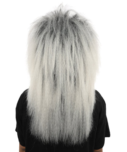 HPO Women's Heavy Metal Undead Black & Grey Wig | Messy Grayish-White Hairpiece with Distressed Texture | Adjustable Cap for Halloween, Cosplay, Stage & Parties