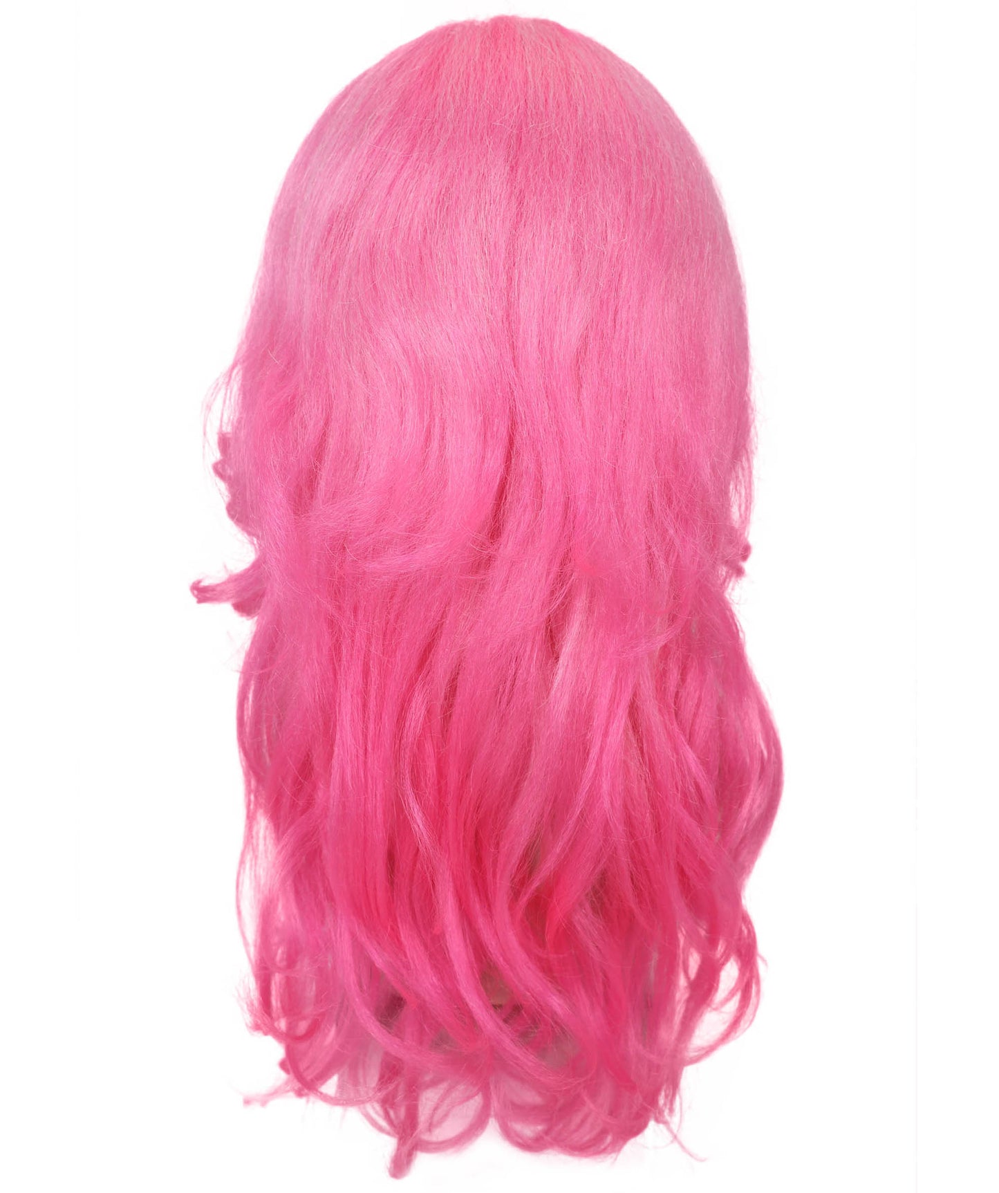 Adult Women’s Vibrant Pink Curly Long Wig | Silk Center-Part Hair Piece for Glam Looks | Flame-Retardant Synthetic Fiber | Ideal for Halloween and themed party