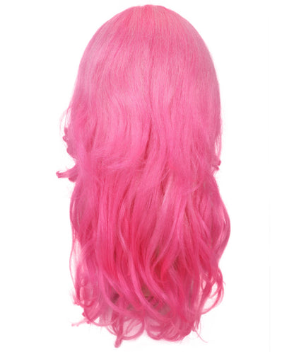 Adult Women’s Vibrant Pink Curly Long Wig | Silk Center-Part Hair Piece for Glam Looks | Flame-Retardant Synthetic Fiber | Ideal for Halloween and themed party
