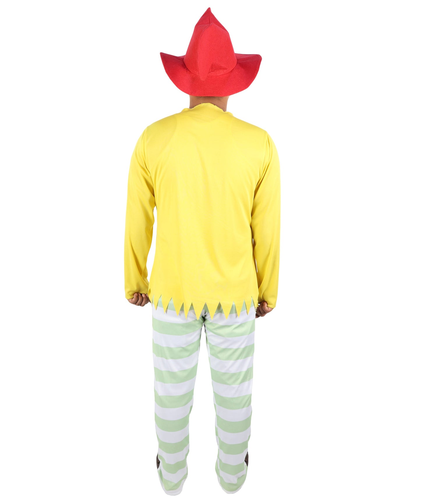 Whimsical Multicolor Character Costume | Men’s Striped Top, Hat & Pants Set | Playful Outfit for Halloween, Cosplay, Parties & Roleplay