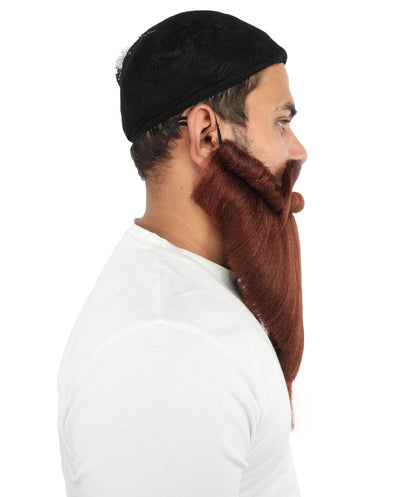 HPO Men's Auburn Beard and Moustache Set | Long Auburn Synthetic Fiber construction featuring a full holiday style | Ideal for party, Halloween, cosplay, theater, drag, performance, costume events