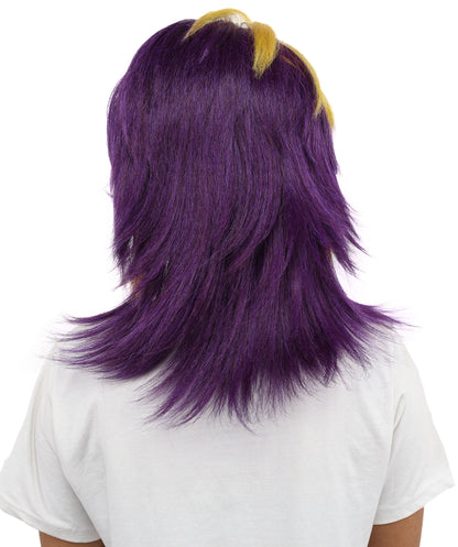 HPO Women’s Layered Purple & Yellow Spiky Anime Wig – 17 Inch Two-Tone Synthetic Hair with Capless Cap Design | Ideal for Roleplay, Cosplay Events & Themed Parties