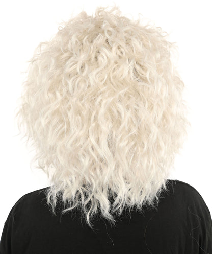 HPO Women’s 15-Inch White Curly Wig | Wavy Voluminous Style | Idal for Costume, Cosplay, and Themed Events