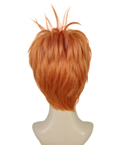 Women’s Orange Short Spiky Punk Wig | Anime Style Rockstar Hairpiece | Ideal for Halloween | Breathable Capless Cap