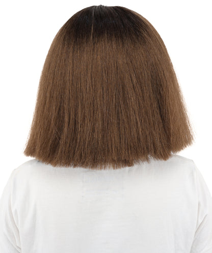HPO Celebrity-Style 11 Inch Green Rooted Blonde Front Braided Straight Wig | Shoulder-Length Fun, Bold, and Stylish Hairpiece  | Ideal for Halloween, Cosplay, and Themed Parties