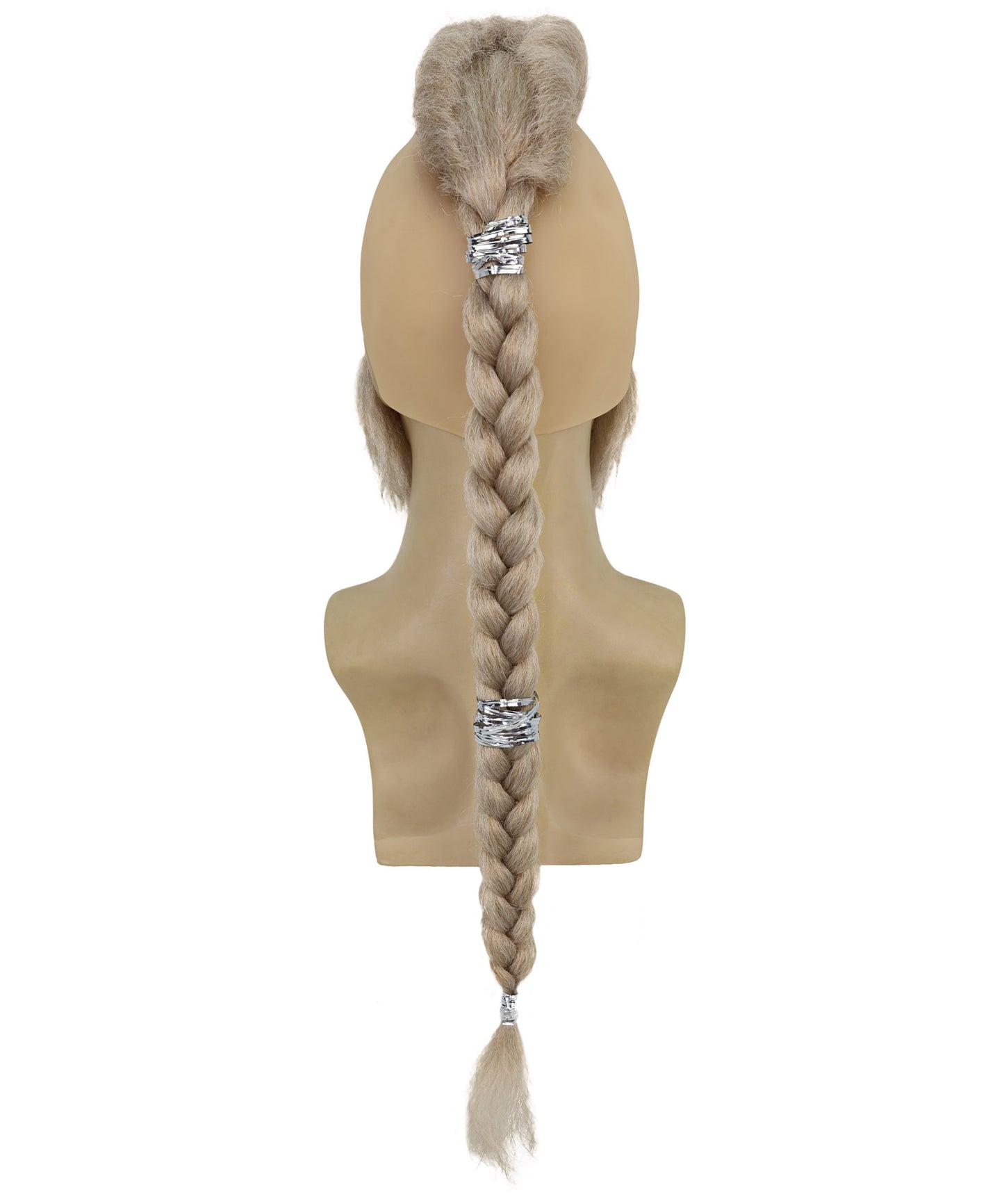 HPO Men's Viking Warrior Wig Mustache & Beard Set | Long Blonde Braided Hair with Mohawk and Tied Beard | Accessories for Halloween Cosplay & Festivals