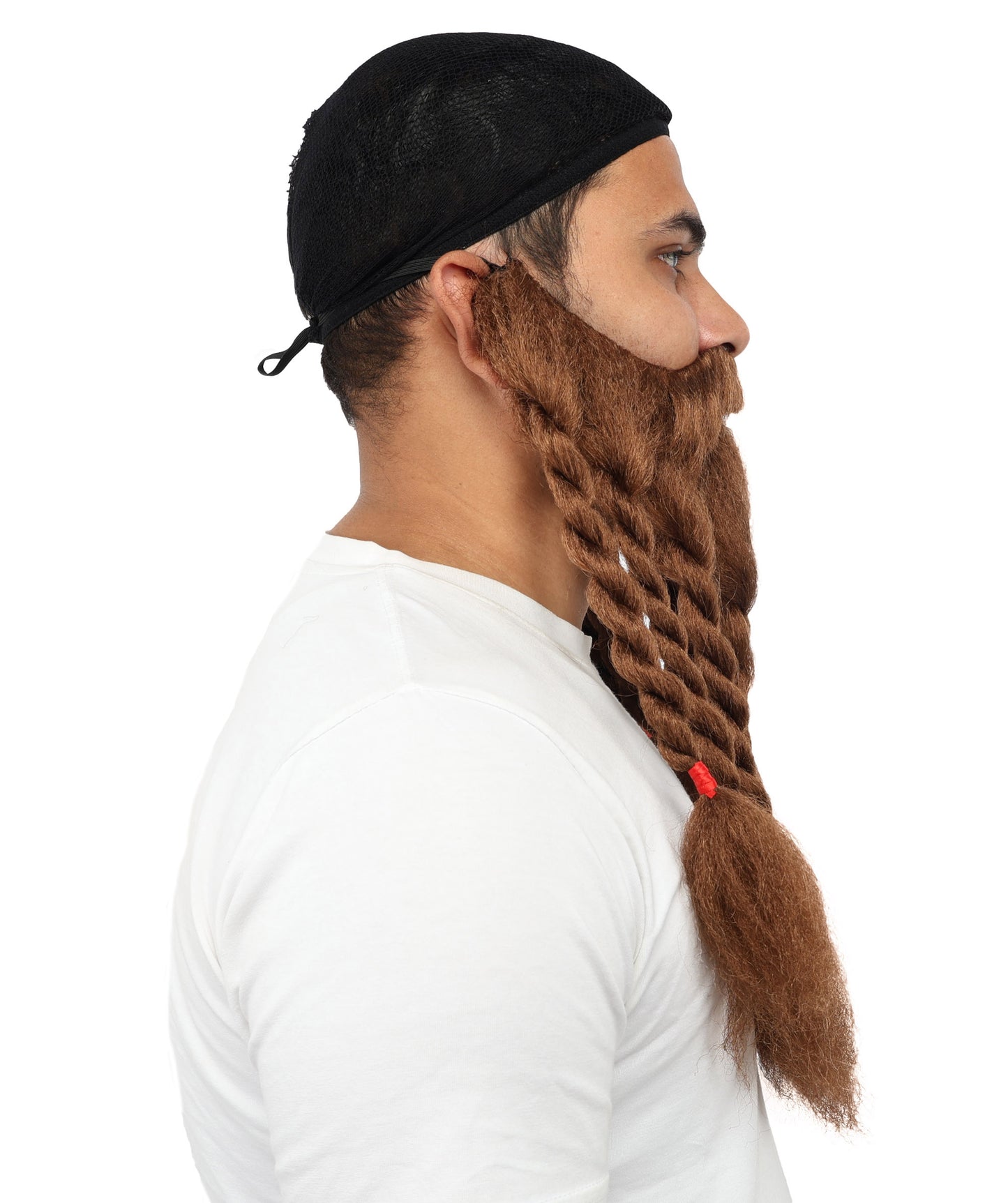 HPO Men's Warrior Beard &Mustache Accessory | Long Brown Synthetic Beard with Mustache Set | Medieval Fantasy Roleplay Look