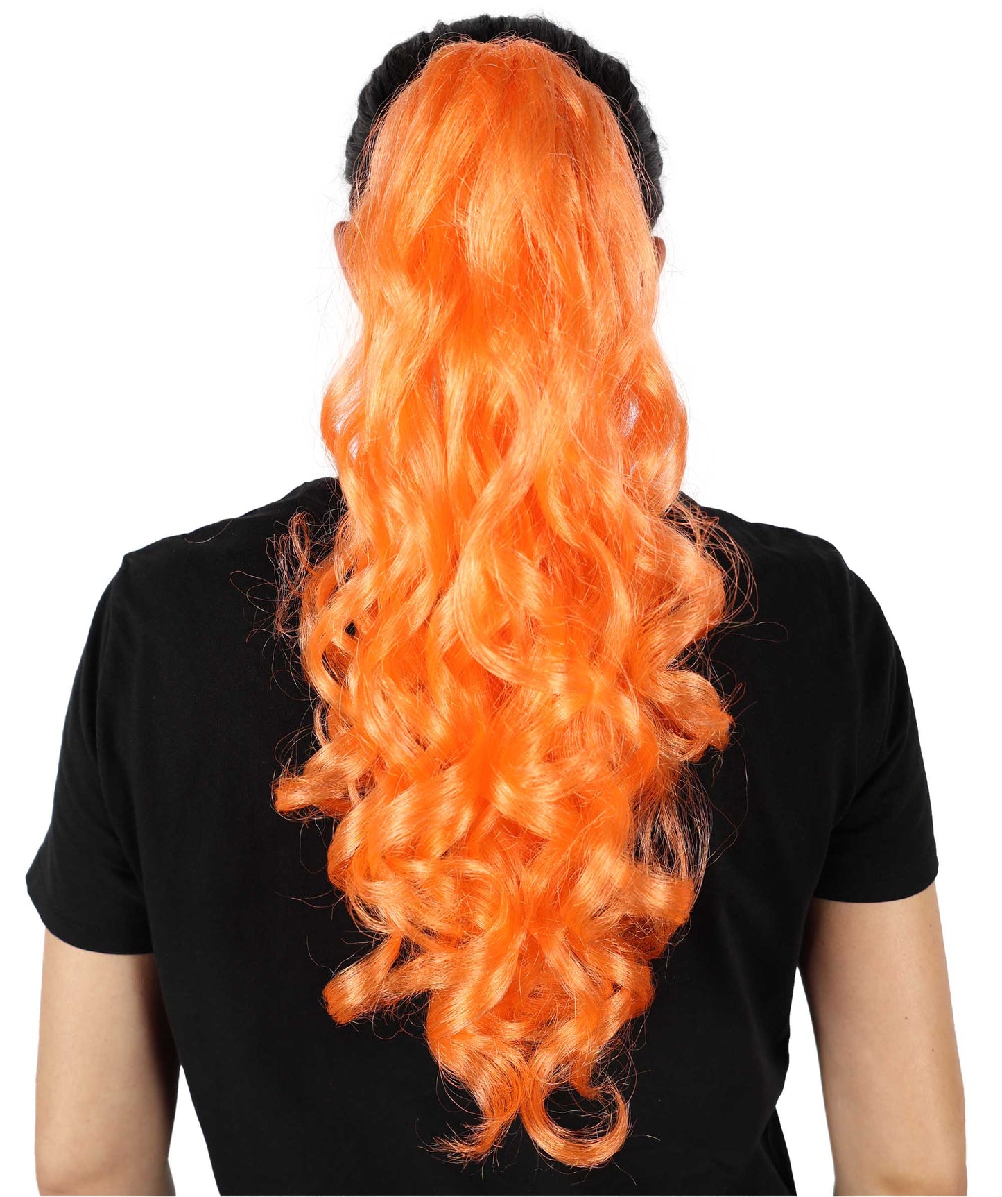 HPO Women’s Vibrant Orange Long Curly Ponytail Hair Extension | Heat-Resistant Synthetic Clip-In Hairpiece | High Volume Wavy Pony for Costume, Cosplay & Halloween