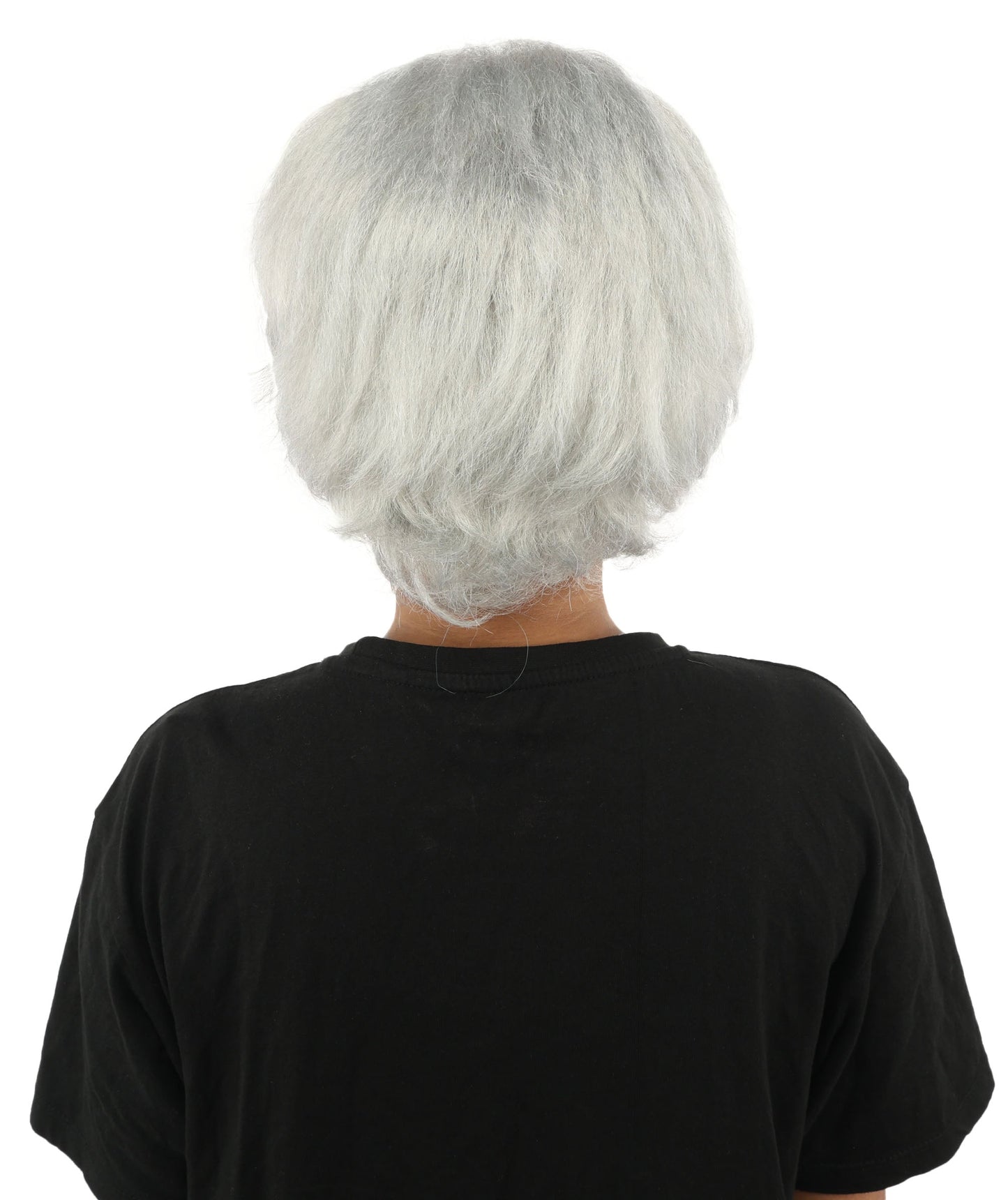 HPO Adult Women's Short Silver White Pixie Wig  | Edgy Layered Cut with Bangs | Synthetic Hair Wig for Stage Fashion, Cosplay, Halloween & Bold Party Looks