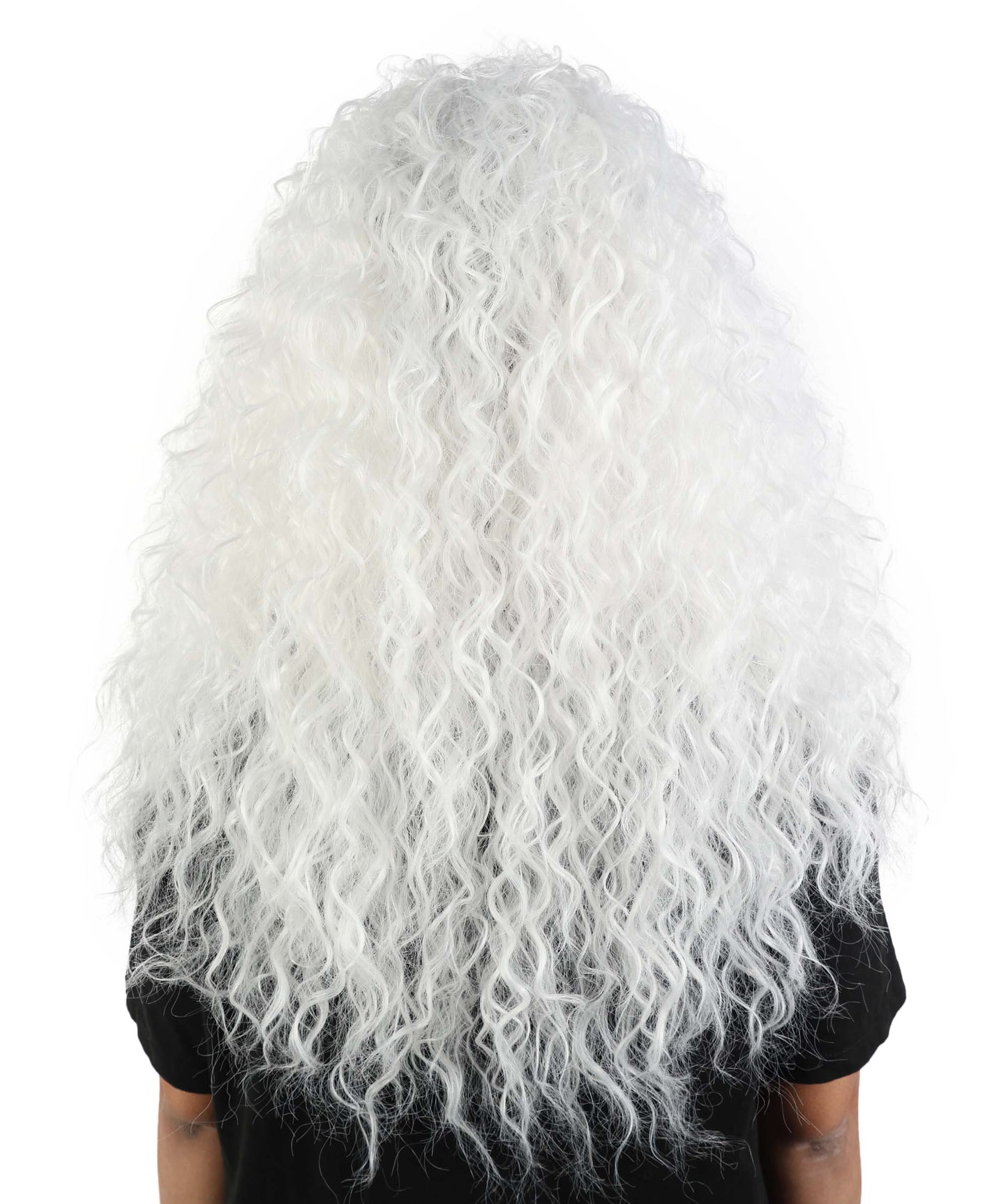 HPO Women’s 21” White Long Curly Wig | High Heat-Resistant Synthetic Costume Hairpiece | Lightweight Breathable Cap for Halloween, Cosplay & Party Dress-Up