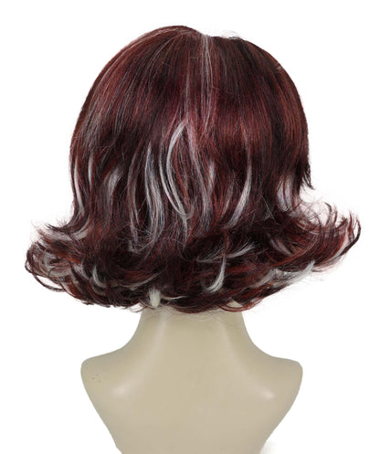 HPO Adult Women’s 90’s Inspired Burgundy & Mocha Short Layered Wig with Chic Highlights | Retro Glam Hairpiece | Ideal for Halloween | Breathable Capless Cap