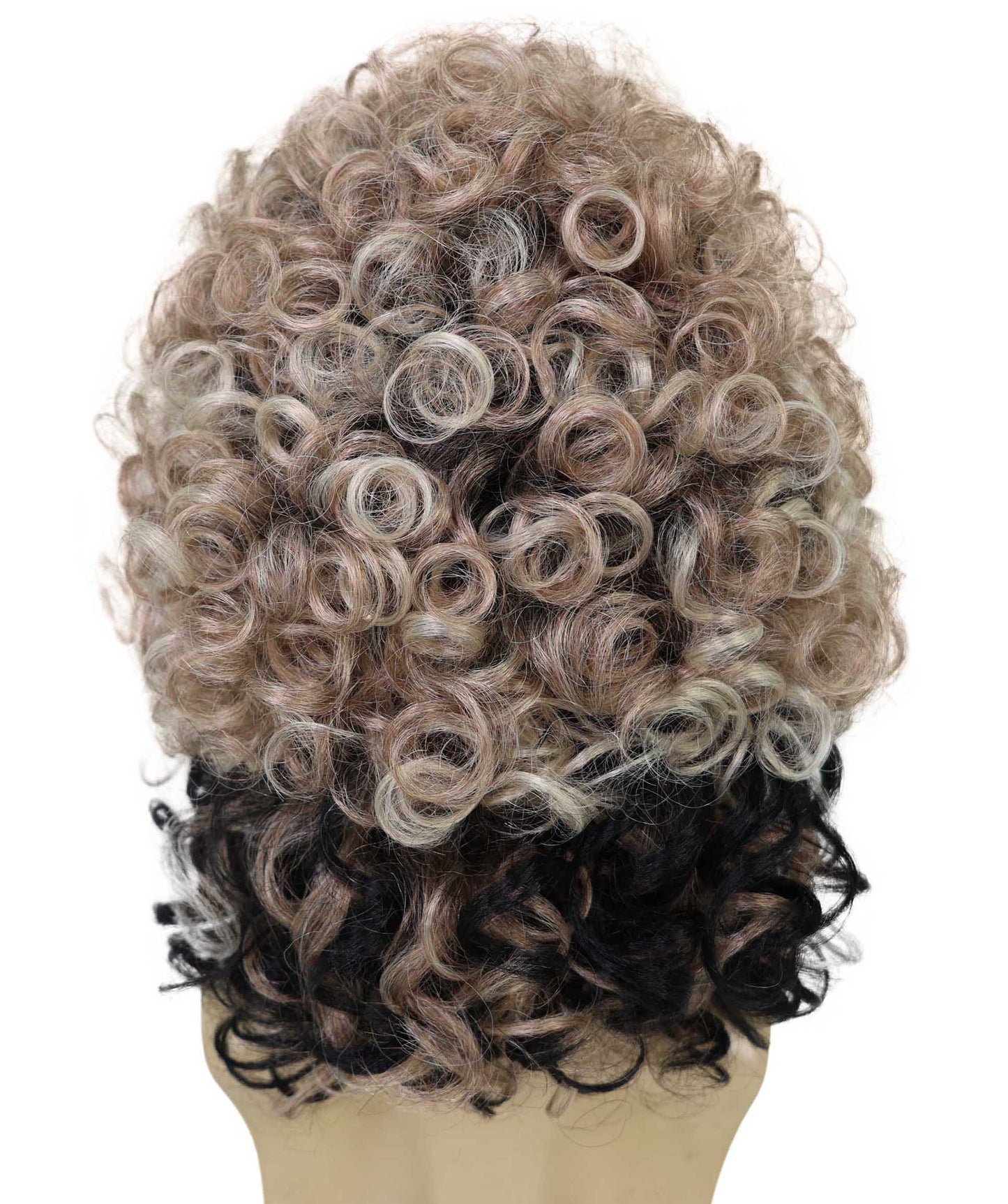 HPO Men’s Rocker 80s Black & Brown Highlighted Mullet Wig | Funny Curly Hairpiece with Capless Cap Design | Ideal for Halloween and cosplay